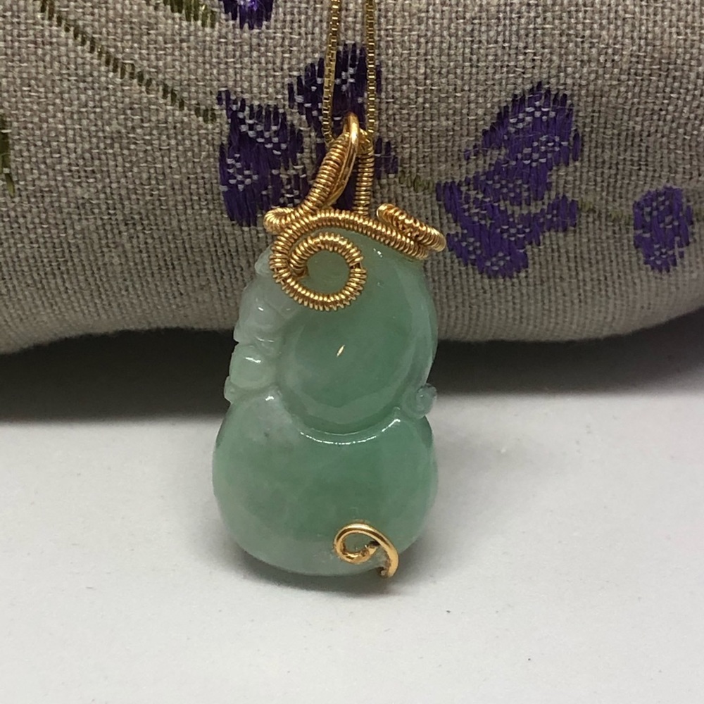 Beautiful apple green jade pendant with wire wrap